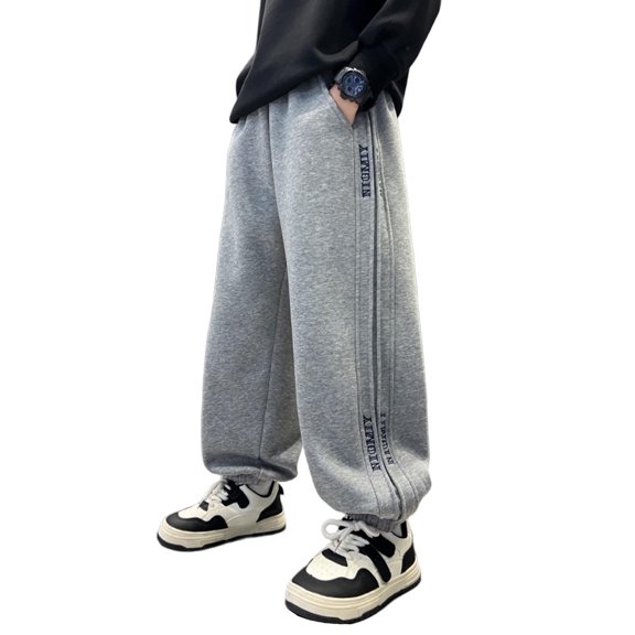 GigrtiJin Boys Girls Cotton Fleece Athletic Pants Solid Color Elastic Waisted Drawstring Wide Leg Pants Casual Pants with Pocket 5-16 Years
