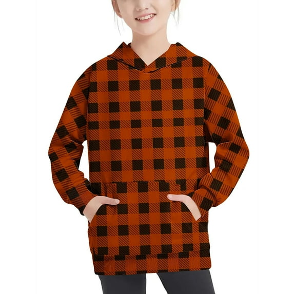 GigrtiJin Boys Girls Fall Winter Plaid Hoodies Kids Long Sleeve Fashion Casual Pullover Blouse Tops with Pocket