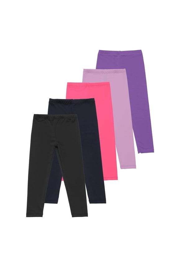 Boys Girls Multipack Casual Comfy Pants Solid Color Elastic Waisted Straight Leg Leggings 5 Pack 3-12 Years