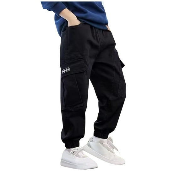 GigrtiJin Boys Teenagers Cotton Workout Pants Solid Color Multipocket Cinch Bottom Cargo Pants Vintage Casual Pants 3-16 Years
