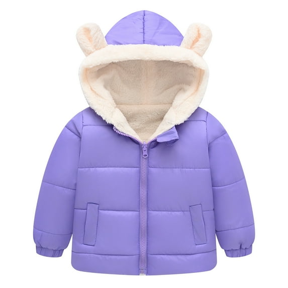 GigrtiJin Boys and Girls Cotton Warm Coat Winter Long Sleeved Solid Color Zip up Hooded Pocket Jacket with Ears