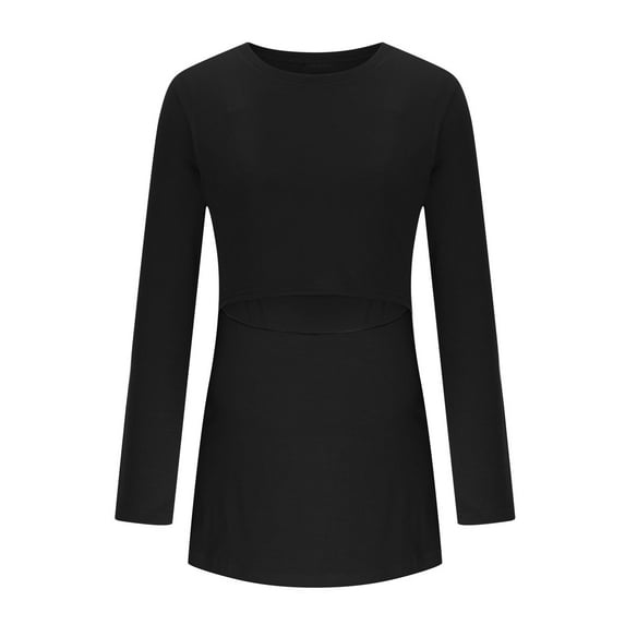 GigrtiJin Breastfeeding Shirt for Maternity Solid Color Round Neck Long Sleeve Nursing Tops Women Postpartum Dressy Blouse