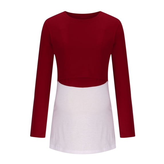 GigrtiJin Breastfeeding Shirt for Maternity Solid Color Round Neck Long Sleeve Nursing Tops Women Postpartum Dressy Blouse