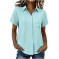 thumbnail image 1 of GigrtiJin Button Down Shirts for Womens Dressy Casual Rolled Short Sleeve T Shirts Womens Loose Collared Blouses with Pockets, 1 of 7
