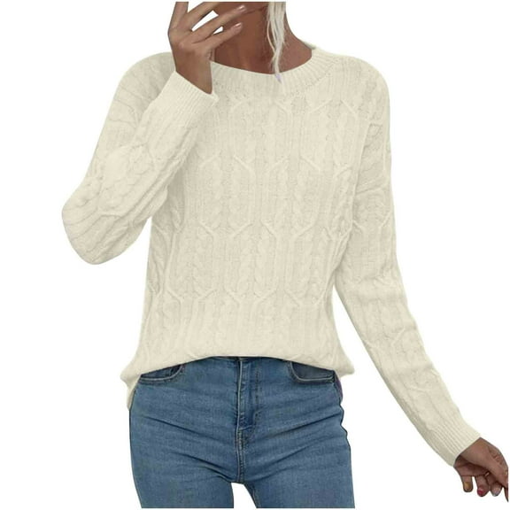 GigrtiJin Cable Knittd Pullover Sweater for Women Solid Color Crew Neck Long Sleeve Blouse Basic Thermal Tunic