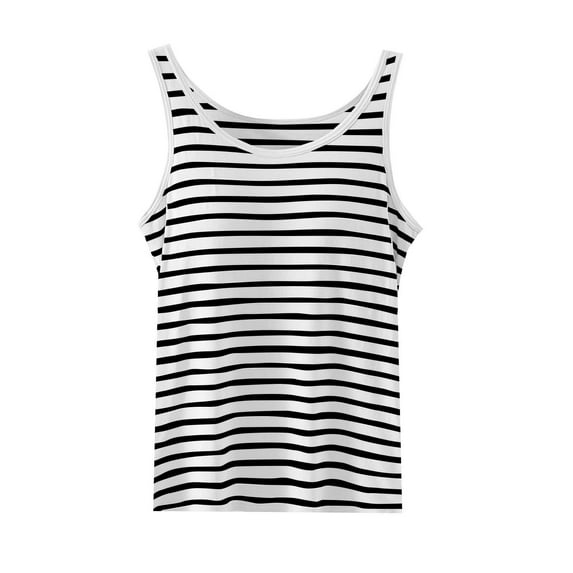 GigrtiJin Camisole Tops for Women Built in Bra Sleeveless Stripe Tank Tops Casual Padded Sleepwear Pajama Tops