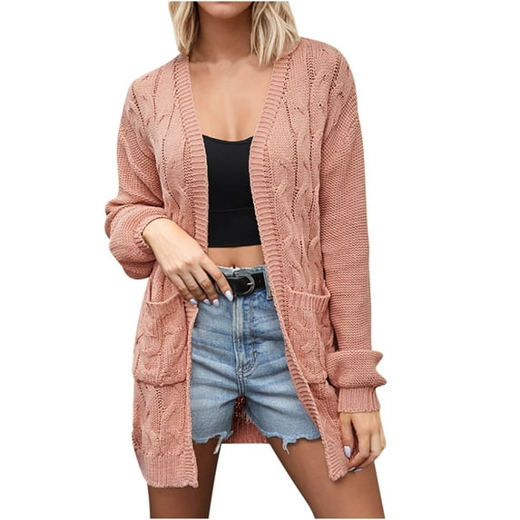 GigrtiJin Cardigan Sweater for Womens Long Sleeved Knitted Open Front Casual Loose Solid Color Coat with Pocket