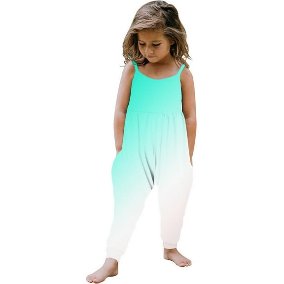 GigrtiJin Casual Jumpsuit for Infant Toddler Gradient Color Suspenders Sleeveless Straight Leg Romper Trendy Cute Outfits 1-6 Years