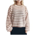 thumbnail image 1 of GigrtiJin Casual Knitted Sweater for Women Striped Crew Neck Long Sleeve Tops Fall Winter Loose Thermal Blouse, 1 of 7
