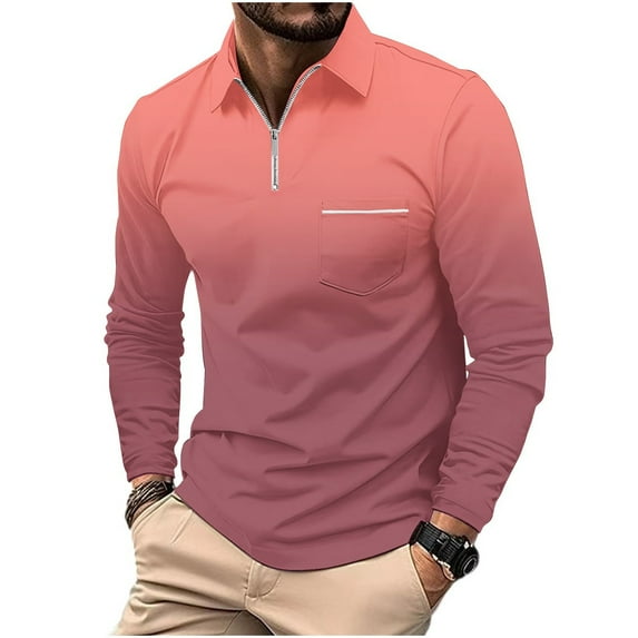 GigrtiJin Casual Long Sleeve Shirts for Men Long Sleeve Zipper Golf T-Shirt Gradient Color Basic Tees Pullover Tops
