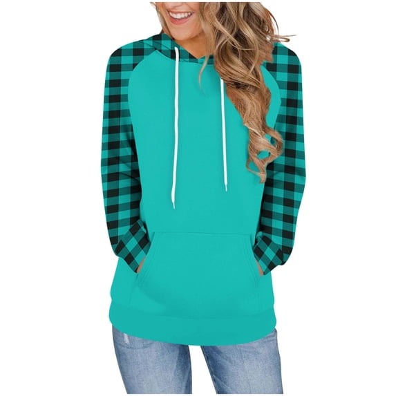 GigrtiJin Casual Loose Hooded Sweatshirt for Women Patchwork Palid Printed Drawstring Long Sleeve Hoodies with Pocket