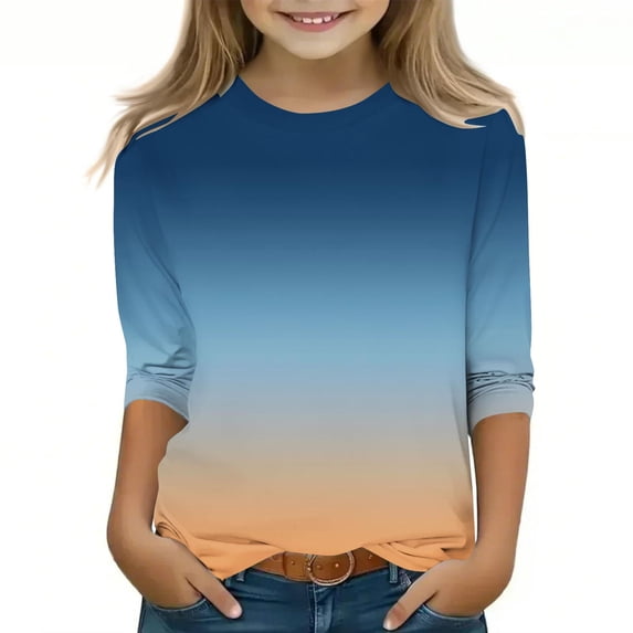 GigrtiJin Casual Tee Tops for Boys Girls Gradirnt Color Round Neck 3/4 Sleeve Blouse Shirt Trendy Comfy Tunic