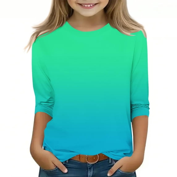 GigrtiJin Casual Tee Tops for Boys Girls Gradirnt Color Round Neck 3/4 Sleeve Blouse Shirt Trendy Comfy Tunic