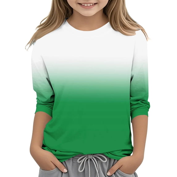 GigrtiJin Casual Tee Tops for Boys Girls Gradirnt Color Round Neck 3/4 Sleeve Blouse Shirt Trendy Comfy Tunic