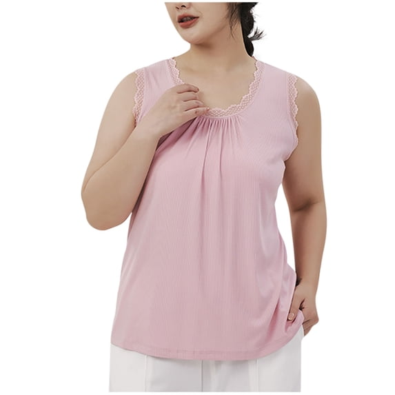 GigrtiJin Casual Trendy Sleeping Tank Tops for Women Solid Color Ruffled Crew Neck Sleeveless Pleated Pajama Casual Homewear Nightwear