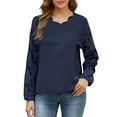 thumbnail image 1 of GigrtiJin Casual Trendy Tops for Women Solid Color Wave V Neck Hollow Out Long Sleeve Blouse, 1 of 7