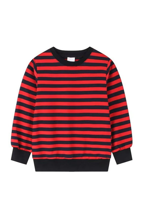 Children Boys Cotton Blouse Striped Round Neck Long Sleeve Tops Trendy Casual Shirt 4-12 Years