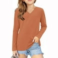 thumbnail image 1 of GigrtiJin Children Girls V Neck Shirts Long Sleeves Solid Color Casual Blouses Cute Comfy Basic Pullover Tops, 1 of 1