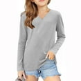 thumbnail image 1 of GigrtiJin Children Girls V Neck Shirts Long Sleeves Solid Color Casual Blouses Cute Comfy Basic Pullover Tops, 1 of 1