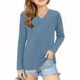 thumbnail image 1 of GigrtiJin Children Girls V Neck Shirts Long Sleeves Solid Color Casual Blouses Cute Comfy Basic Pullover Tops, 1 of 5