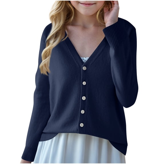 GigrtiJin Children's Cardigan Sweater Solid Color V Neck Long Sleeve Button Blouse Tops Trendy Thermal Tunic