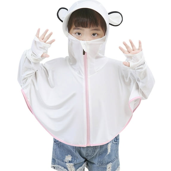 GigrtiJin Children's Casual Outcoat Solid Color Ear Hooded Full Zipper Long Sleeve Outwear Trendy Sunproof Jacket 5-13 Years
