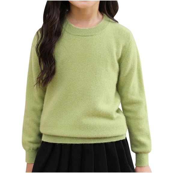 GigrtiJin Children's Fall Winter Casual Sweater Long Sleeved Round Neck Solid Color Blouse Warm Thick Loose Top
