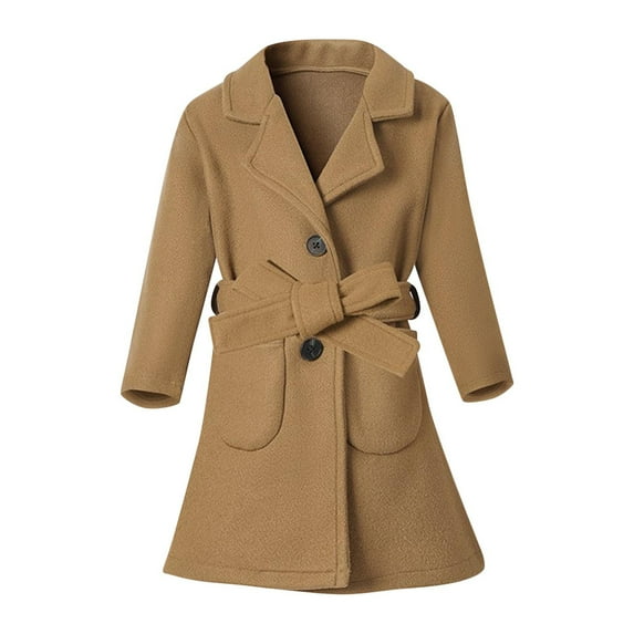 GigrtiJin Children's Girl Winter Peacoat Lapel Thick Waistband Long Coat Long Sleeved Solid Color Jacket with Pocket