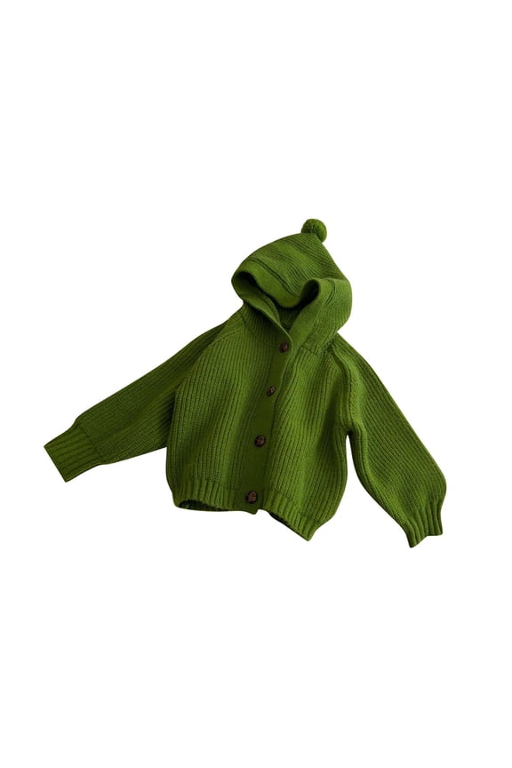 Children's Hooded Sweater Long Sleeve Button down Cardigan Knit Jacket Casual Solid Color Warm Sweaters Coats