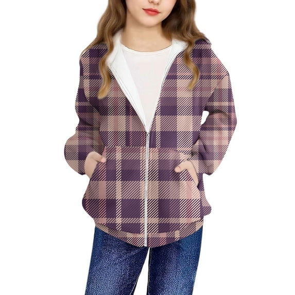 GigrtiJin Children's Jacket Plaid Printed Long Sleeve Full Zipper Hooded Outwear with Pocket Trendy Casual Sport Hoodies