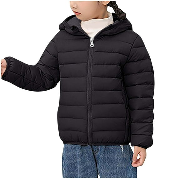 GigrtiJin Children's Lightweight down Jacket Long Sleeved Hooded Zip up Cotton Jackets Solid Color Casual Warm Coat