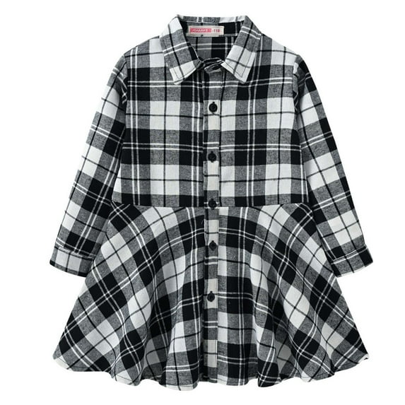 GigrtiJin Children's Long Sleeved Plaid Dresses Infant Kids Girls Casual Lapel Button down Comfy Colorblock Dress