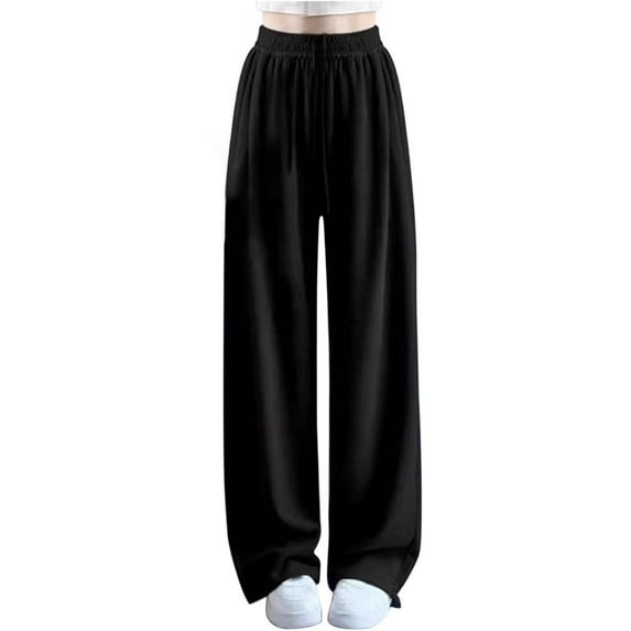 GigrtiJin Children's Palazzo Pants Solid Color Elastic High Waist Drawstring Cinch Bottom Wide Leg Sweatpants Trendy Baggy Long Pants