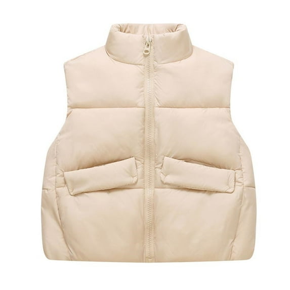 GigrtiJin Children's Puffer Down Vest Solid Color Stand Collar Sleeveless Zipper Pocket Gilets Lightwweight Cute Waistcoat for Toddler