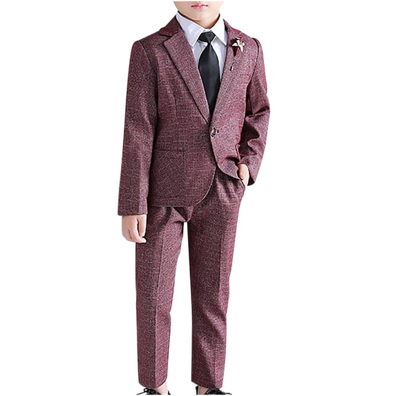 GigrtiJin Children's Suit Outfits Solid Color Lapel Button Long Sleeve Tops Elastic Waisted Pocket Pants with Tie 2-11 Years