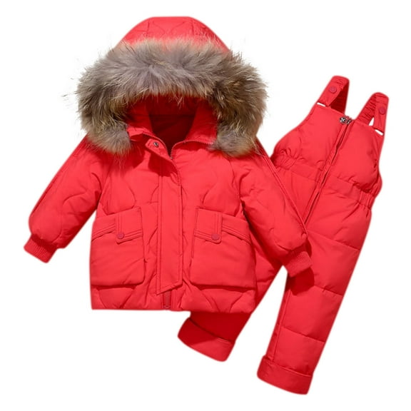 GigrtiJin Children's Winter Snow Hooded Jacket and Jumpsuit Boys and Girls down Coat Warm Casual 2-Piece Sets