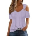 thumbnail image 1 of GigrtiJin Cold Shoulder Tops for Women Casual Summer Eyelet Tunic Shirts Short Sleeve V Neck Solid Color Blouses, 1 of 6