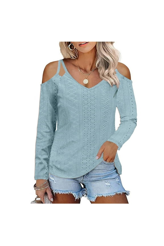 Cold Shoulder Tops for Women Plus Size 3/4 Sleeve V Neck Loose Shirts Casual Trendy Pullover Top Blouses