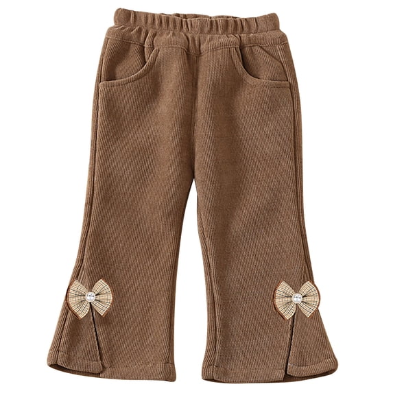 GigrtiJin Corduroy Flare Pants for Newborn Infant Toddler Solid Color Elastic Waisted Casual Thermal Pants with Bow 6 Months-4 Years