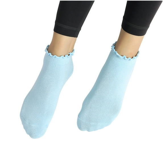 GigrtiJin Cotton Ankle Socks for Women Solid Color Ruffle Wave Edge Seamless Short Socks Breathable Cozy Socks