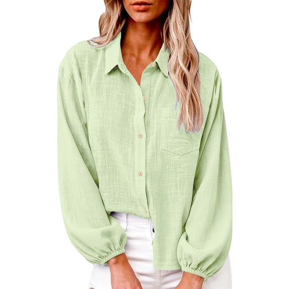 GigrtiJin Cotton Button Down Shirts for Womens Long Sleeve Collared Loose Blouses Dressy Casual Work Button up Shirts with Pockets
