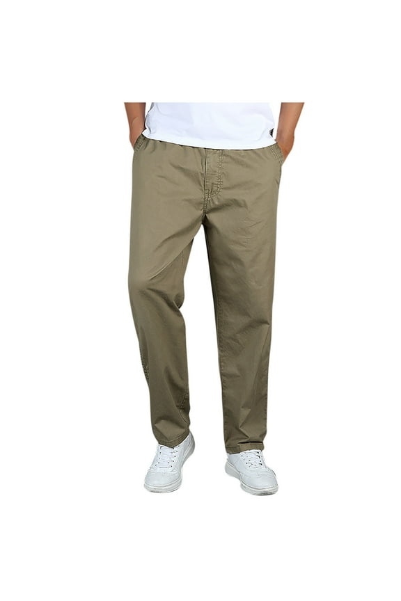 Cotton Casual Sport Pants for Men Solid Color Classic Straight Leg Long Pants with Pocket Oversized Loose Workout Pants