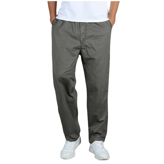 GigrtiJin Cotton Casual Sport Pants for Men Solid Color Classic Straight Leg Long Pants with Pocket Oversized Loose Workout Pants