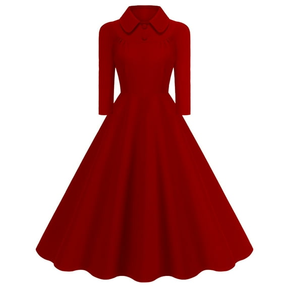 GigrtiJin Dresses for Women 3/4 Sleeves Lapel Button Midi Dress Casual Evening Party Prom Pleated Flowy Dress