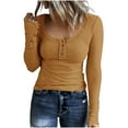 thumbnail image 1 of GigrtiJin Fall Long Sleeve Women Slim Blouses Ribbed Knit Buttons Solid Color Tops Going out Basic Trendy Shirts, 1 of 5