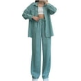 thumbnail image 1 of GigrtiJin Fall Sets for Women Long Sleeve Button down Lapel Shirts with Drawstring High Waisted Straight Leg Pnts, 1 of 5