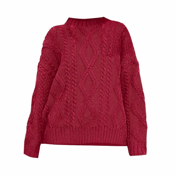 GigrtiJin Fall Winter Pullover Sweater for Women Solid Color Cable Knitted Crew Neck Long Sleeve Blouse Causal Thermal Tops