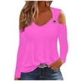 thumbnail image 1 of GigrtiJin Fall Womens Cold Shoulder Tops Scoop Neck Long Sleeve Solid Color Shirts Casual Loose Pullover Blouse, 1 of 5