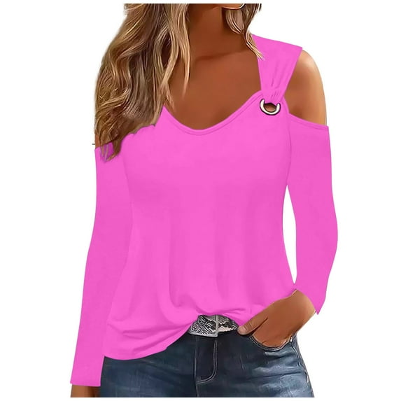 GigrtiJin Fall Womens Cold Shoulder Tops Scoop Neck Long Sleeve Solid Color Shirts Casual Loose Pullover Blouse
