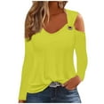 thumbnail image 1 of GigrtiJin Fall Womens Cold Shoulder Tops Scoop Neck Long Sleeve Solid Color Shirts Casual Loose Pullover Blouse, 1 of 5